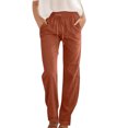 thumbnail image 1 of VEKDONE Womens Linen Long Pants Orange L, 1 of 4