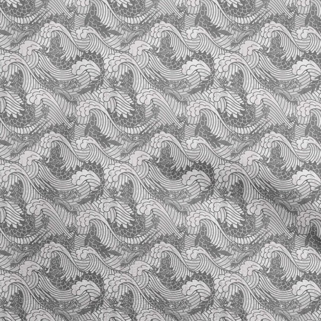 oneOone Cotton Jersey Gray Fabric Asian Japanese Wave Craft Projects Decor Fabric Printed By The Yard 58 Inch Wide