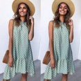 thumbnail image 2 of Robe Femme Sans Manches à Pois, Gilet, à Volants, Col Rond, Robe Ample à Col Rond, Vert Pâle, 3TG, 2 of 6