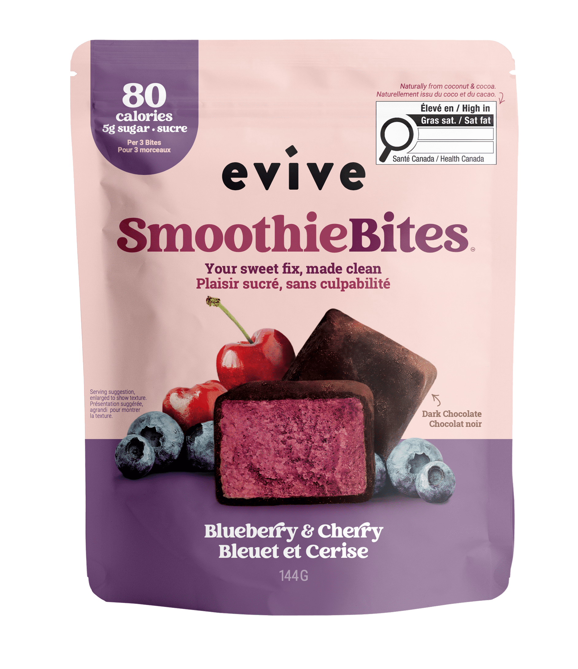 Evive Smoothie Bites Blueberry, Cherry, Açaï, 144g, Vegan, Non-GMO, Frozen Bites, Blend (banana, cauliflower, berries etc.), Evive Smoothie Bites Blueberry, Cherry, Açaï, 144g