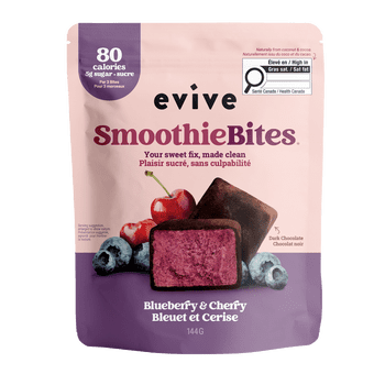 Evive Smoothie Bites Bleuet, Cerise, Açaï, 144g, Végétalien, Sans OGM, Bouchées Surgelées, Mélange (banane, chou-fleur, bleuets etc.) Evive Smoothie Bites Bleuet, Cerise, Açaï, 144g