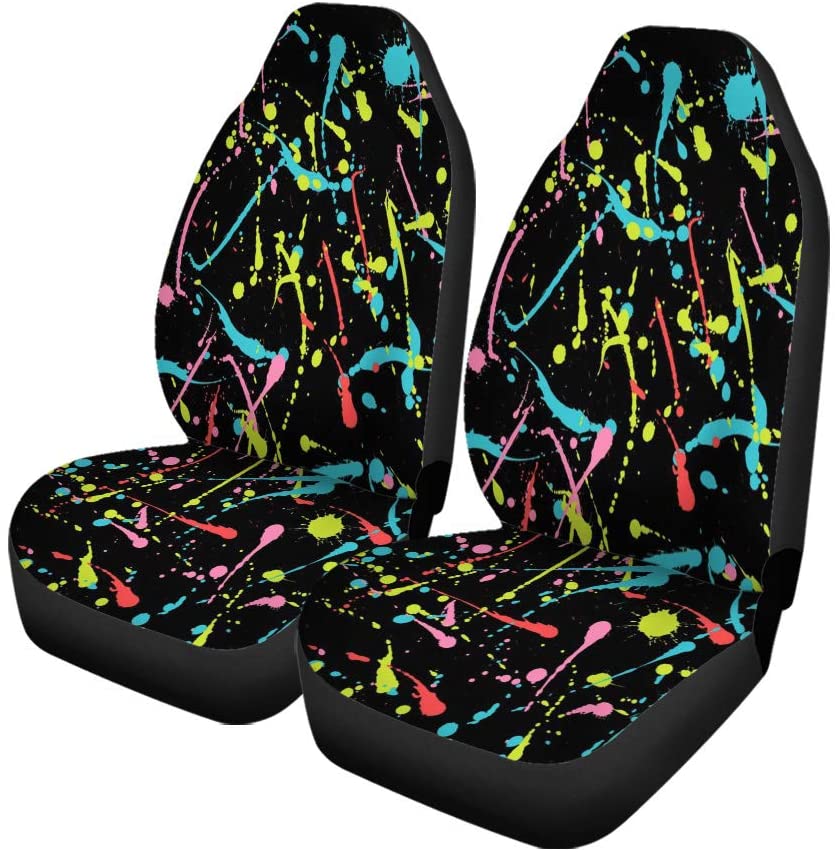RYLABLUE Set of 2 Car Seat Covers Neon Splatter Universal Auto Front Seats Protector Fits for Car,SUV Sedan,Truck