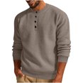 thumbnail image 1 of Yuyuzo Sweatshirts for Men Long Sleeve Round Neck Buttons Pullover Knitted Textured Solid Color Tops, 1 of 6