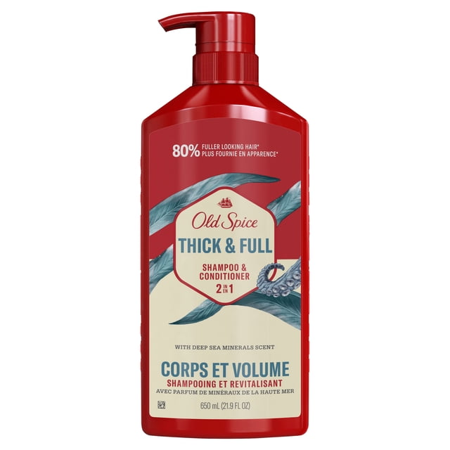 Old Spice Épaisseur et plein 2in1 Shampooing et revitalisant pour les hommes, plus sain, plus complet, plus hydratant