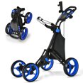 thumbnail image 1 of Gymax Chariot de Golf Pliable à 4 Roues à Pousser et Tirer avec Frein Sac Imperméable Bleu, 1 of 10