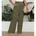 thumbnail image 2 of Timegard Lounge Pants for Women Elastic Waisted Button Straight Leg Ruched Casual Trousers with Pockets, 2 of 5
