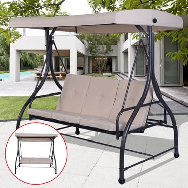 Costway Balançoire d'Extérieur Convertible avec Auvent, Hamac 3 Places, Mobilier de Patio/terrasse, Beige