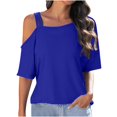 thumbnail image 2 of Meichang Women's Cold Shoulder Tops Short Sleeve Square Neck T Shirts Solid Color Basic Summer Tees Spaghetti Straped Casual Vacation Tees, 2 of 8