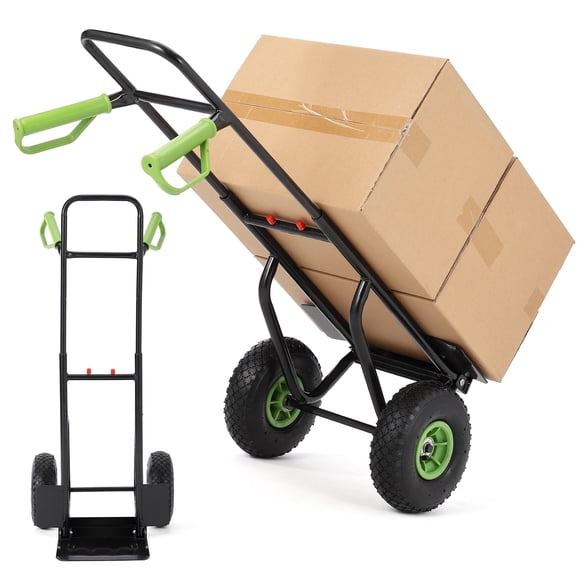 Folding Hand Truck – Heavy Duty 400 lb Steel Dolly Cart – 10" Rubber Wheels, 35-45" Telescoping Handle – Portable 2-Wheel Utility Trolley – for Warehouse, Office, Garage & Moving – Black + Green Trim