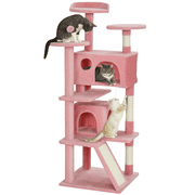 PawHut 54" Cat Tree Tower with Scratching Posts, Cat Condos, Pink