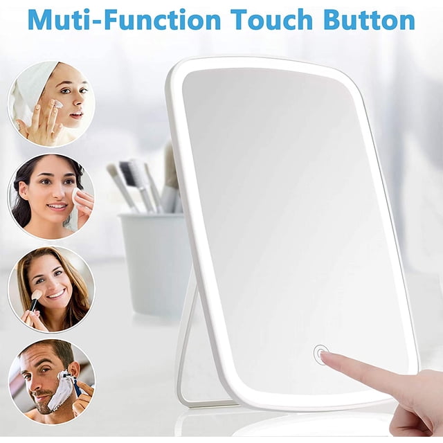 FeelGlad Miroir de Maquillage avec Lumière, Miroir de Meuble-Lavabo Éclairé avec Écran Tactile, Miroir de Maquillage de Table Rechargeable par USB, Luminosité LED Réglable, Blanc