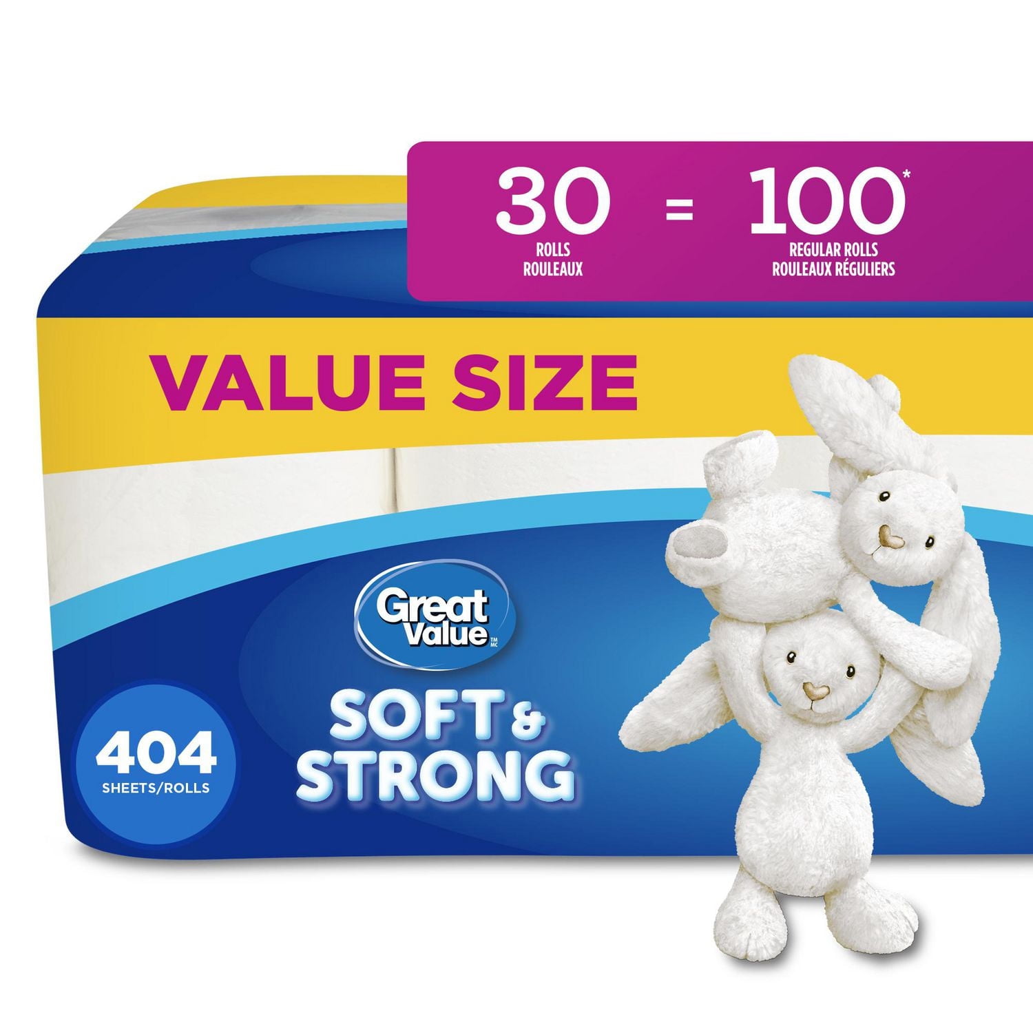 Great Value, Septic Safe Toilet Paper, 30 Family Equal 100 Rolls