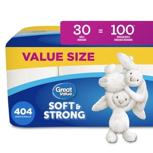 Great Value, Septic Papier hygiénique, 30 Famille égale 100 Rouleaux