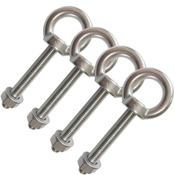 AIVOOF Boulon à Oeil d'Épaule, Lot de 4 Boulons à Oeil d'Épaule en Acier Inoxydable M10 Boulons à Oeil de 2,75 Pouces Boulons à Oeil Robustes Vis dans Crochets à Oeil avec Rondelle et Écrous Multifonction pour Intérieur Extérieur, Filetage 70 mm