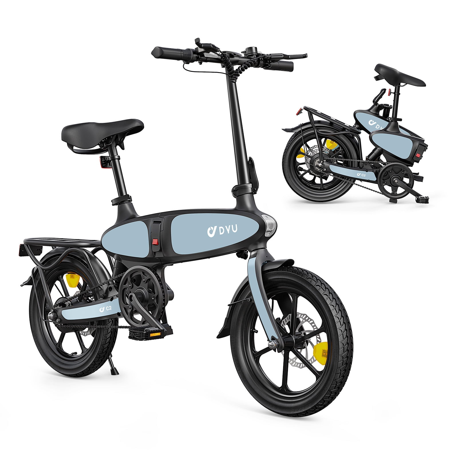 DYU 16" Folding Electric Bike for Adults Teens, 500W Peak Motor 48V/7.5AH, Pedal-Assist, Commuter Cruiser City E Bike