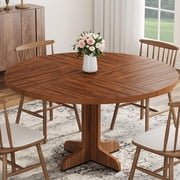Round Dining Table for 4, 47 Inches Dining Room Table with Wooden Base, Circle Kitchen Dinner Table for Dining Room, Kitchen, Living Room (Table Only), Walnut