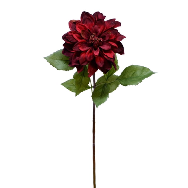 Danson Decor Tige de Dahlia de 30 Pouces avec une Seule Fleur de Dahlia Rouge Artificielle Comprenant des Pétales Superposés, des Feuilles Texturées Vertes et une Tige Brune Étroite, Idéale pour Ajouter de la Couleur aux arrangements Floraux Artificiels et à la Déco Intérieure.