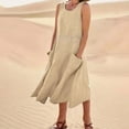 thumbnail image 2 of Pisexur Robes pour Femmes Robe en Coton et Lin de Couleur Unie Sans Manches à Col Rond à Larges Bretelles Robes Maxi d'Été Décontractées Coupe Ample Robe Confortable Élégante Fluide Hawaïenne de Plage avec Poches, 2 of 6