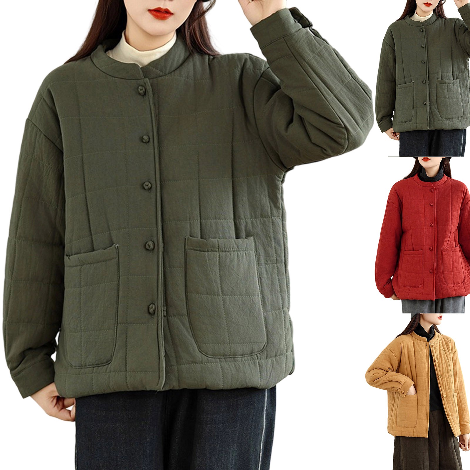 UPPADA Women's Winter Quilted Jackets Lightweight Puffer Coats Quilted Padded Full-Zip Outerwear Water-Resistant Winter Coat with Pockets,Puffer Jacket Womens Quilted Red,XXL