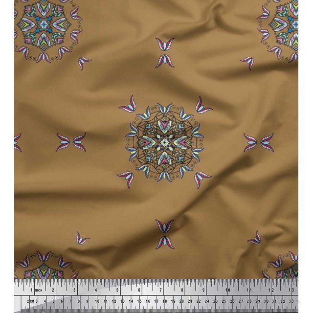 Soimoi Modal Satin Fabric Leaves & Mandala Decorative Decor Fabric Printed Yard 42 Inch Wide