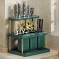 thumbnail image 4 of Kitchen Utensil Organizer Rack | Multifunctional Cutlery Knife Holder, Classified Storage for Forks Spoons Chopsticks, Double-Layer Plastic Stainless Steel, Water Drainage | White Green | 25x23x16cm, 4 of 9