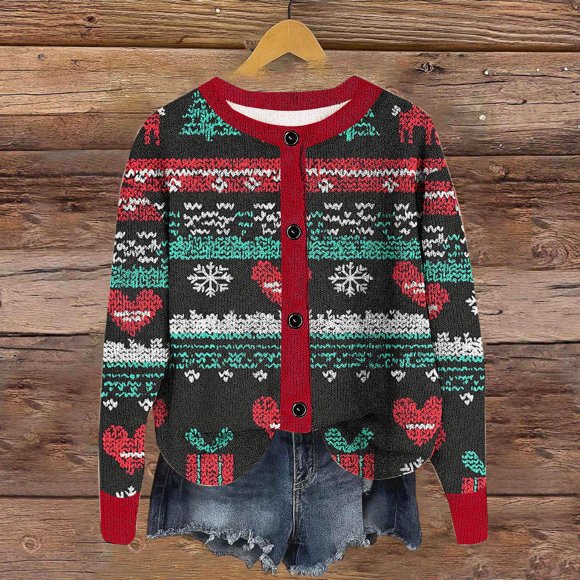 Ailaofu Cardigan de Noël Laid pour Femmes, Chandail de Noël Laid Drôle pour Femmes, Cardigan à Col Rond pour Femmes