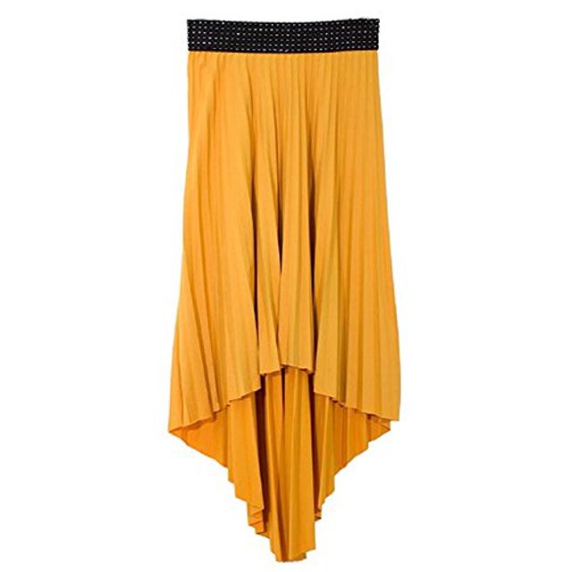 Peach Couture Hi Lo Pleated Skirt With Ribbon Stitch Elastic Waist