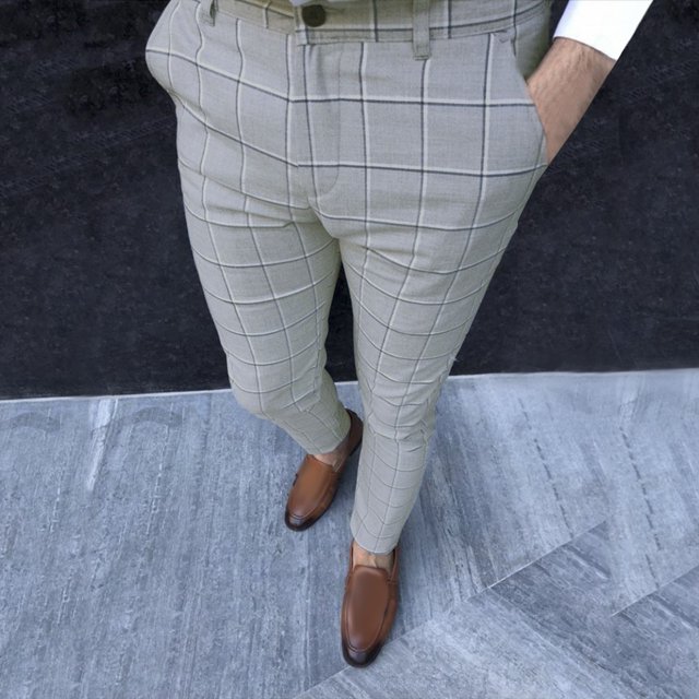 RKSTN Pants for Men Fall Check Business Straight Pants Loose Trousers Straight Leg Pants