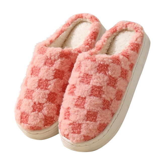 Pisexur House Slippers for Woman Keep Warm and Non-Slip Slippers Contrast Color Plush Warm Home Indoor Slippers & Comfortable and Durable House Slippers for Woman