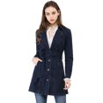 thumbnail image 1 of INSPIRE CHIC Women's Notched Lapel Button Front Belted Denim Trenchcoat Jacket, 1 of 6