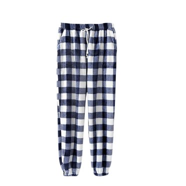 Lenpel Pantalon de Pyjama en Flanelle pour Femme Grande Taille, Confortable, Taille Élastique avec Cordon, Coupe Fuselée, à Carreaux, en Molleton Duveteux, Pantalon de Détente, Bas de Pyjama Pelucheux (Marine, X-Grand)