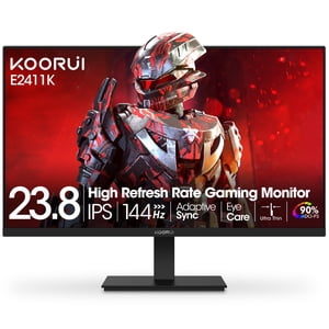 KOORUI 24 Moniteur de jeu de pouce 144Hz Complet HD 1920 x 1080p IPS Affichage ultra-mince avec HDMI VGA, Synchronisation adaptative, 99% SRGB, VESA 100x100mm, Soin des yeux, Tilt, HDMI 2.0, Noir, E2411K