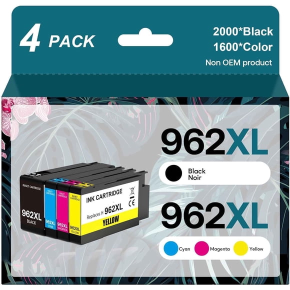 Ensemble Combiné de Cartouches d'Encre 962TG Compatible pour HP 962 Encre Fonctionne avec les Imprimantes HP OfficeJet Pro 9015 9020 9012 9010 9018 9025 9019 pour la Maison et le Bureau(