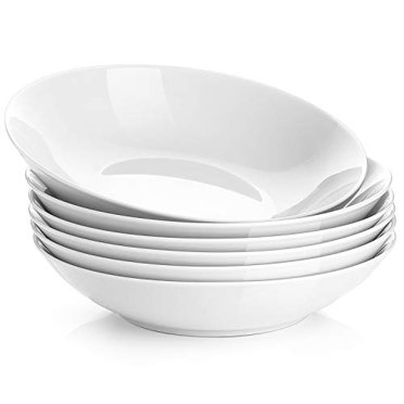 Y YHY 22 Ounces Porcelain Salad Pasta Bowls, Soup Bowl Set, Shallow and White, Set of 6