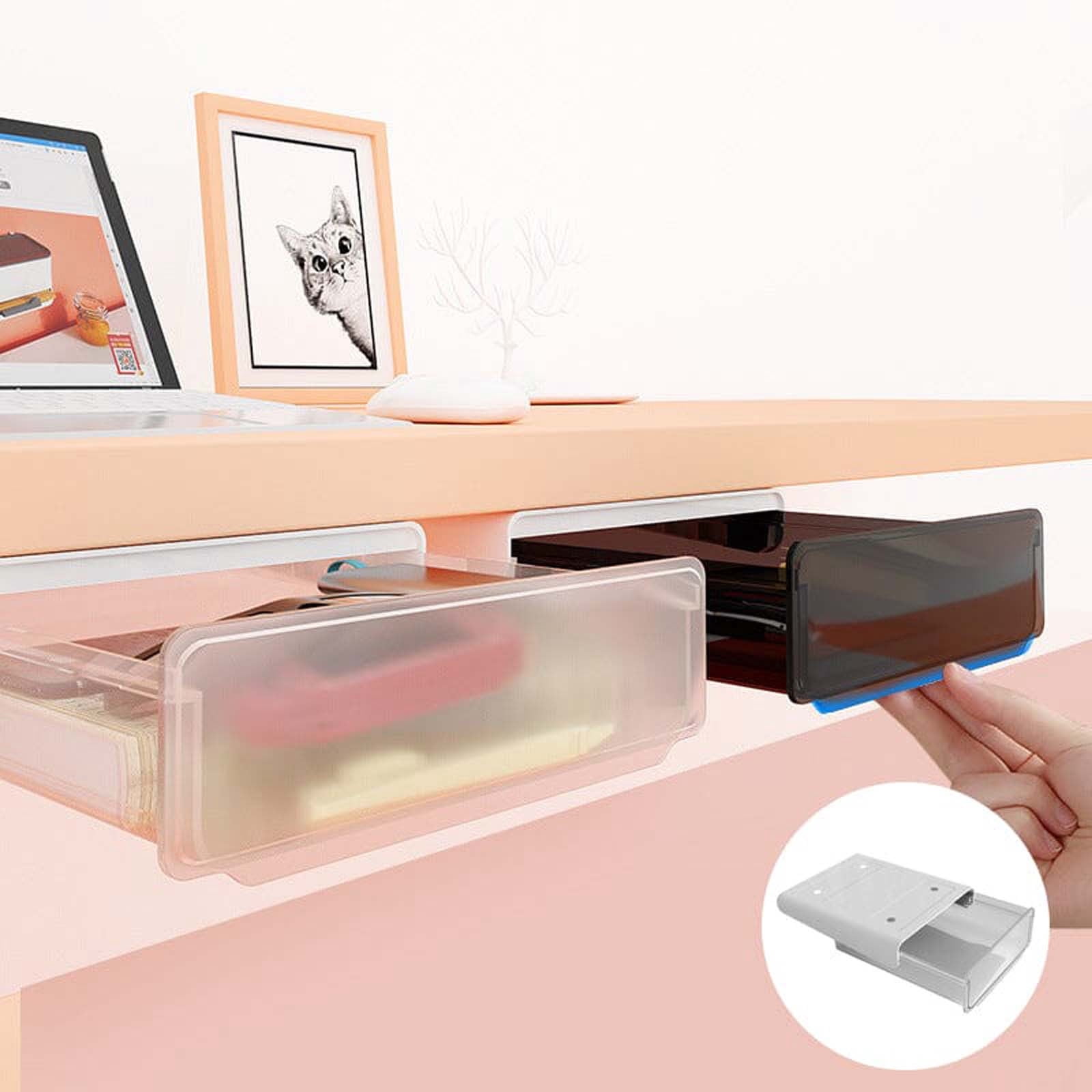 mtvxesu Under Desk Drawer Tray Organizer with Self Adhesive, Hidden Storage Box for Office, Study Desk, or Dining Table, 1 Count
