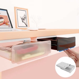 Mtvxesu Under Organisateur de tiroirs de bureau avec autocollant, boîte de rangement cachée pour bureau, bureau d'étude ou table à manger, 1 Nombre