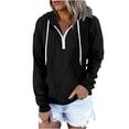 thumbnail image 1 of Besolor Womens Fall Fashion Quarter Zip Hoodies Sweatshirts Casual Long Sleeve Solid Color V Neck Drawstring Pullover Tops, 1 of 6