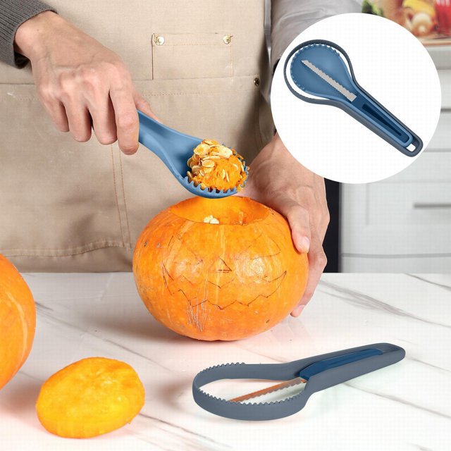 Oleegame 1PC 3 In 1 Nesting Pumpkin Tool Set Halloween Pumpkin Carving Kit For Beginners And Pros For Halloween Door Decorations Blue