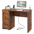 thumbnail image 1 of Costway 43" Home Office Desk Compact Study Writing Desk with 2 Drawers Charging Station Brown, 1 of 10