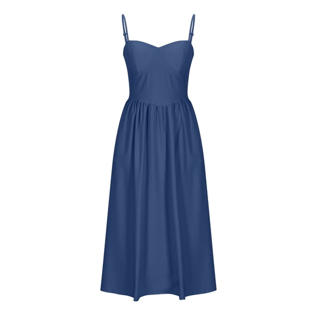 Kaemgyyd Robe Corset pour Femmes Élégante à Bretelles Spaghetti, Robe Midi Fluide à Décolleté Plongeant Plissée, Robes de Cocktail Formelles pour Femmes