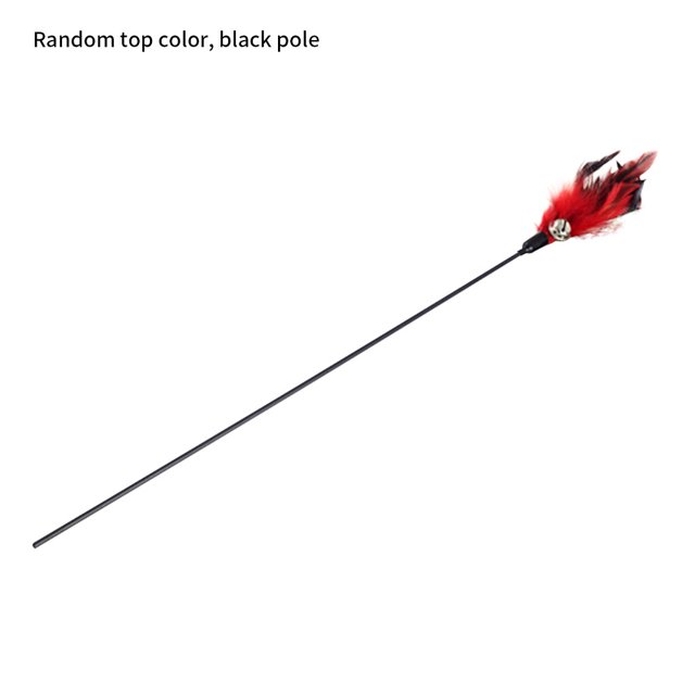 Langgg Pet Teaser Plastic Long Handle Teasing Rod Stick Feather Bell Interactive Pet Toy, Black