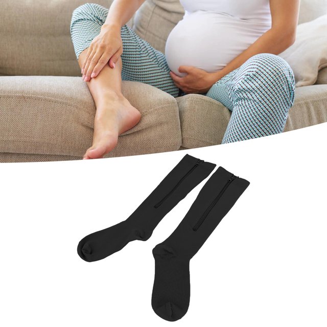 1 Pair Zipper Compression Socks For Women,15-20mmHg Closed Toe With Zip Women Knee High Compression Stockings