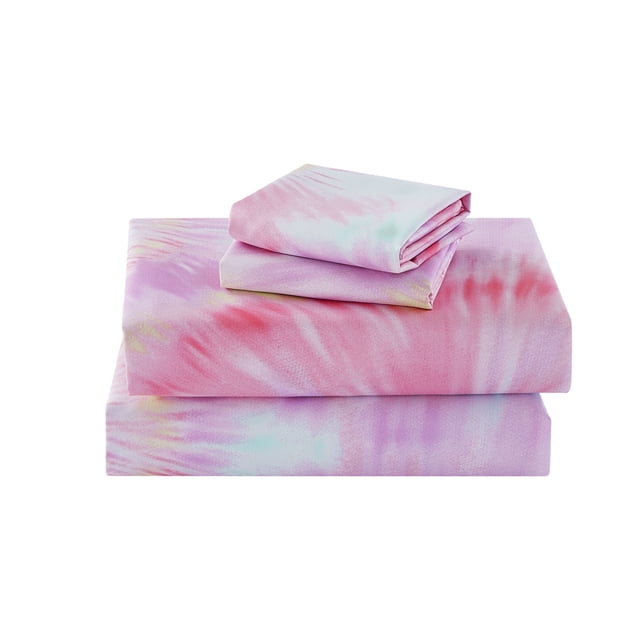 Mainstays Kids Microfiber Bed Sheet Set, Full, Tie Dye, 4 Pieces