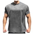 thumbnail image 1 of Shirts for Men, Mens Short Casual Sleeved Solid Round Pullover Neck Top, 1 of 2