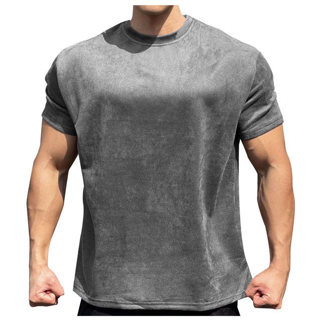 Shirts for Men, Mens Short Casual Sleeved Solid Round Pullover Neck Top