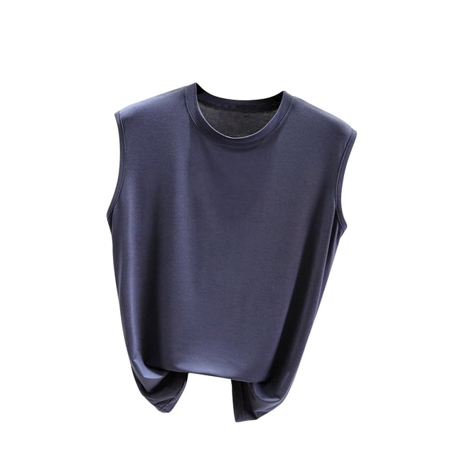 Débardeur pour Femmes Femmes Couleur Unie Col Rond Sans Manches Mince Ample Chandail de Base Décontracté Polyvalent Couleur Unie Haut pour Femmes Col Rond