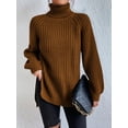 thumbnail image 2 of EYIIYE Chandail d'Automne et d'Hiver pour Femme à Manches Longues, Col Roulé, Tricot, Chandail, Couleur Unie, Ourlet Fendu, Long Tricot, Chandail, Ample, Décontracté, Confortable, Hauts, 2 of 8