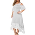 thumbnail image 3 of CHUANK Summer Plus Size Maxi Dresses For Wedding Guest Lace Stitching Dress Cold Shoulder Long Dresses Short Sleeve, 3 of 5