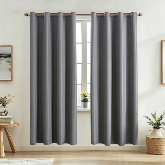 Qonioi Blackout Curtain 59x63, Insulated Sunscreen Drapes for Bedroom Bay Window, No-Drill Room Darkening Window Covering for Living Room Sunshade, Dark Gray