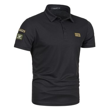 BOBOGOJP Polo pour Homme Polo Tactique de Performance Extérieure Manches Courtes Évacuant l'Humidité (Noir,G)